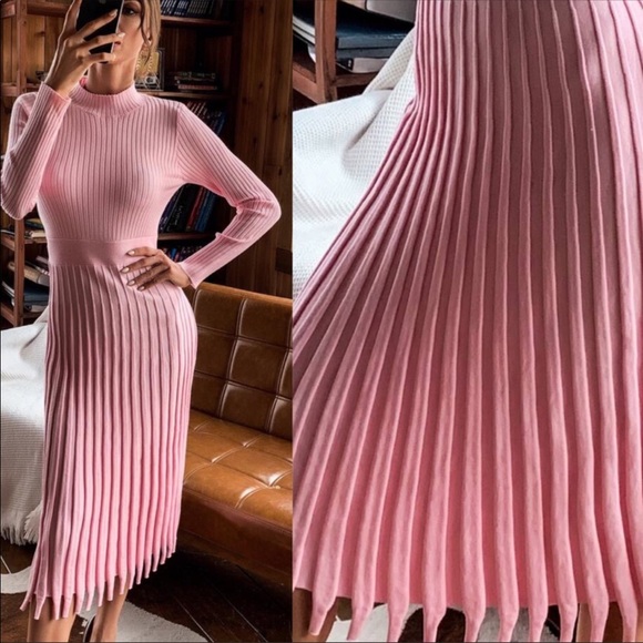 Fall Ribbed Knit Sweater Dress Pink - Picture 14 of 14